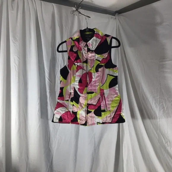 Etcetera Puffy 100% Silk Multi Colored Vest Size 8 - Picture 9 of 13
